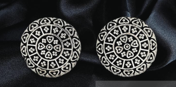 Oxidized silver round stud earrings
