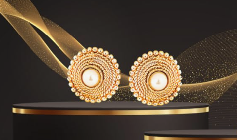Gold pearl studded round earrings